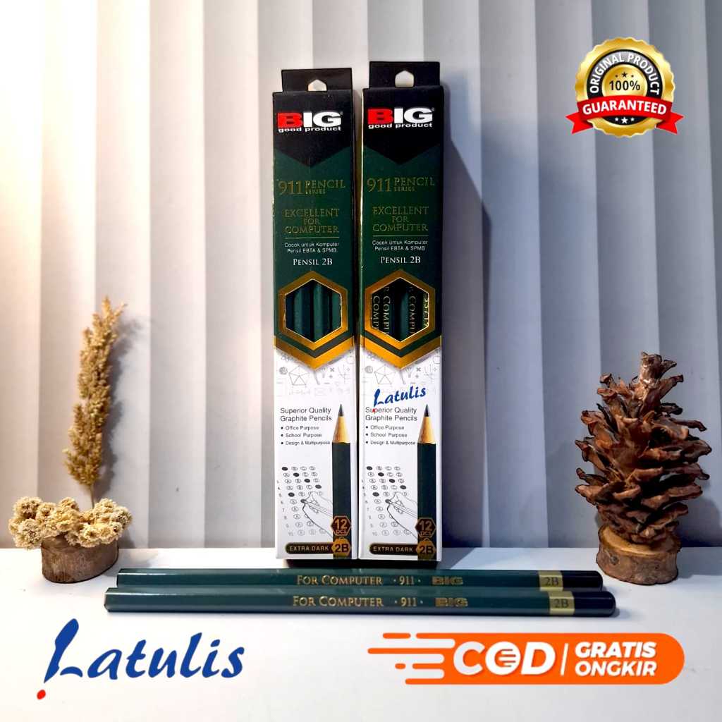 

12 Pcs BIG Pensil 2B Standar Ujian Komputer Graphite Pencil Extra Dark PS-911