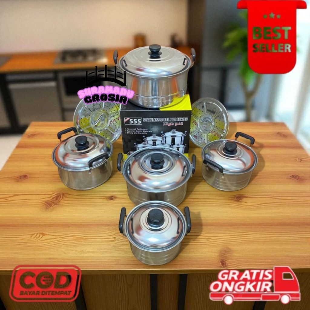 [SG] panci ndo set isi 5 pcs 16-24 cm steamer 555