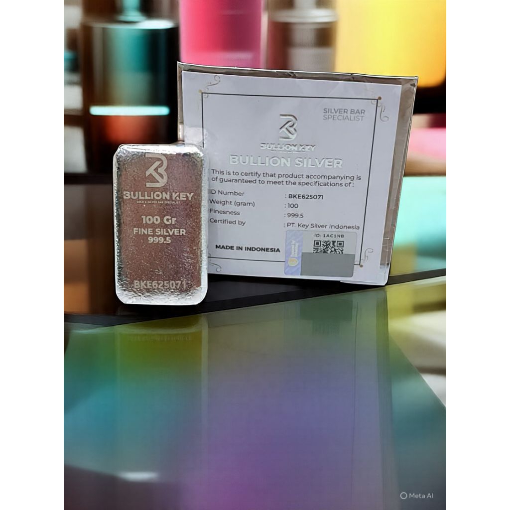 Bullion Key Silver Perak Batangan Logam Mulia 100 Gram - Perak Batangan Murni - Asli 999.5 Fine Silv