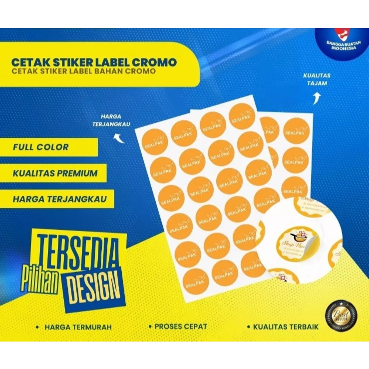 

Stiker Cromo Bulat Custom / Label Nama & Makanan / Cetak Sticker Toples Kemasan Botol Murah