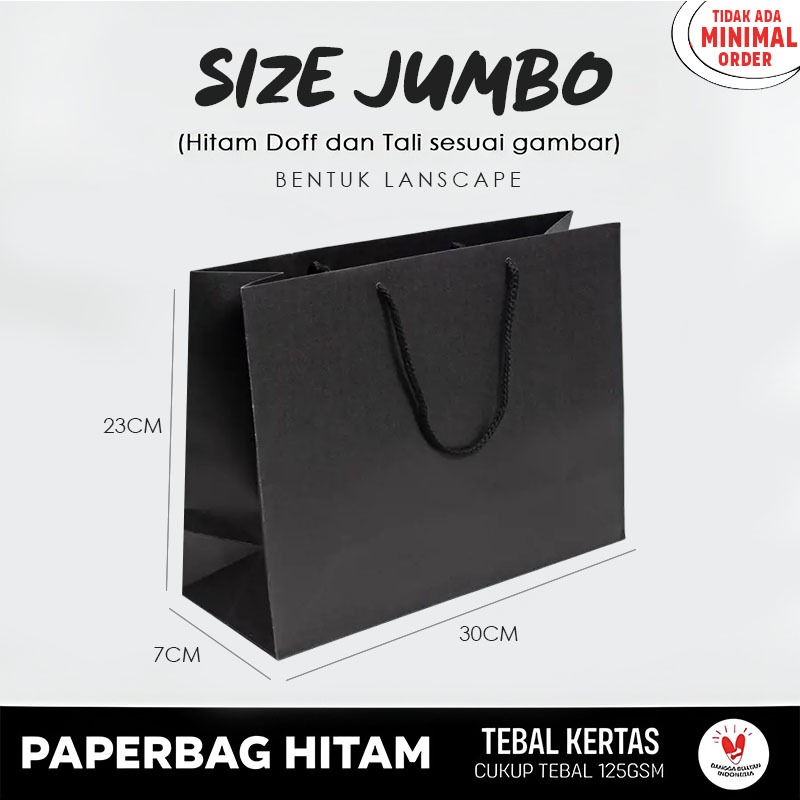 

(Tanpa Minimal Order) Paper Bag Hitam Packing Olshop 23x7x30 cm / Paper Bag Kado Packaging Baju / Papper Bag Warna Hitam Jumbo