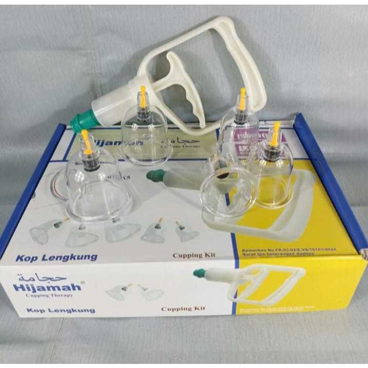 Kop Bekam Lengkung / Kop Bekam Bengkok Hijamah Isi 5 Pcs Dan POMPA