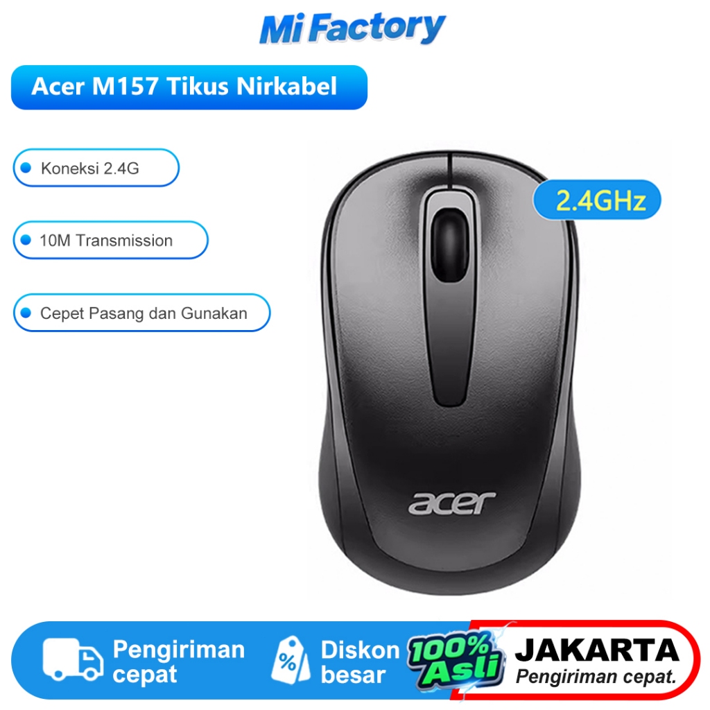 Acer Mouse Nirkabel M157 2.4G Wireless - Tahan Baterai Portable untuk Laptop Komputer Smart TV Origi