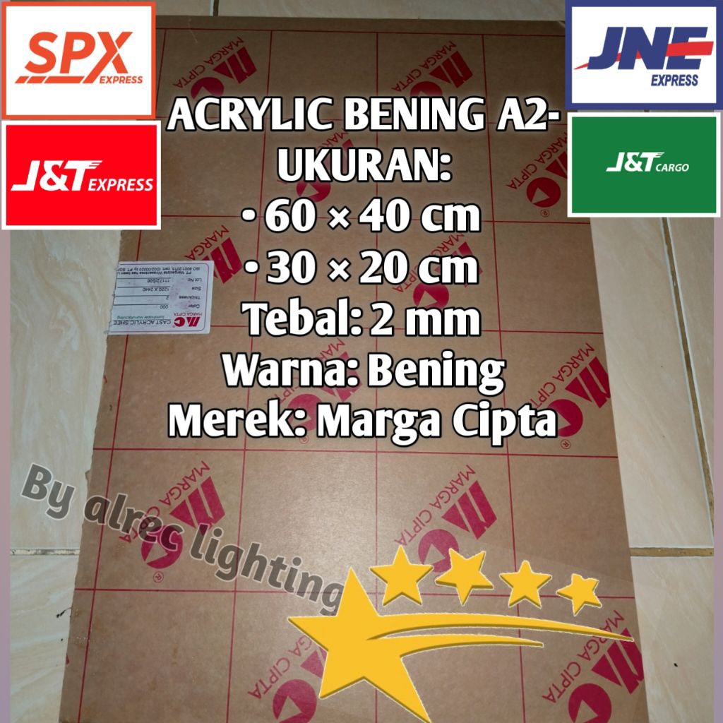 

AKRILIK/ACRYLIC BENING A2- UK 60 x 40mm TEBAL 2mm MEREK MARGA CIPTA