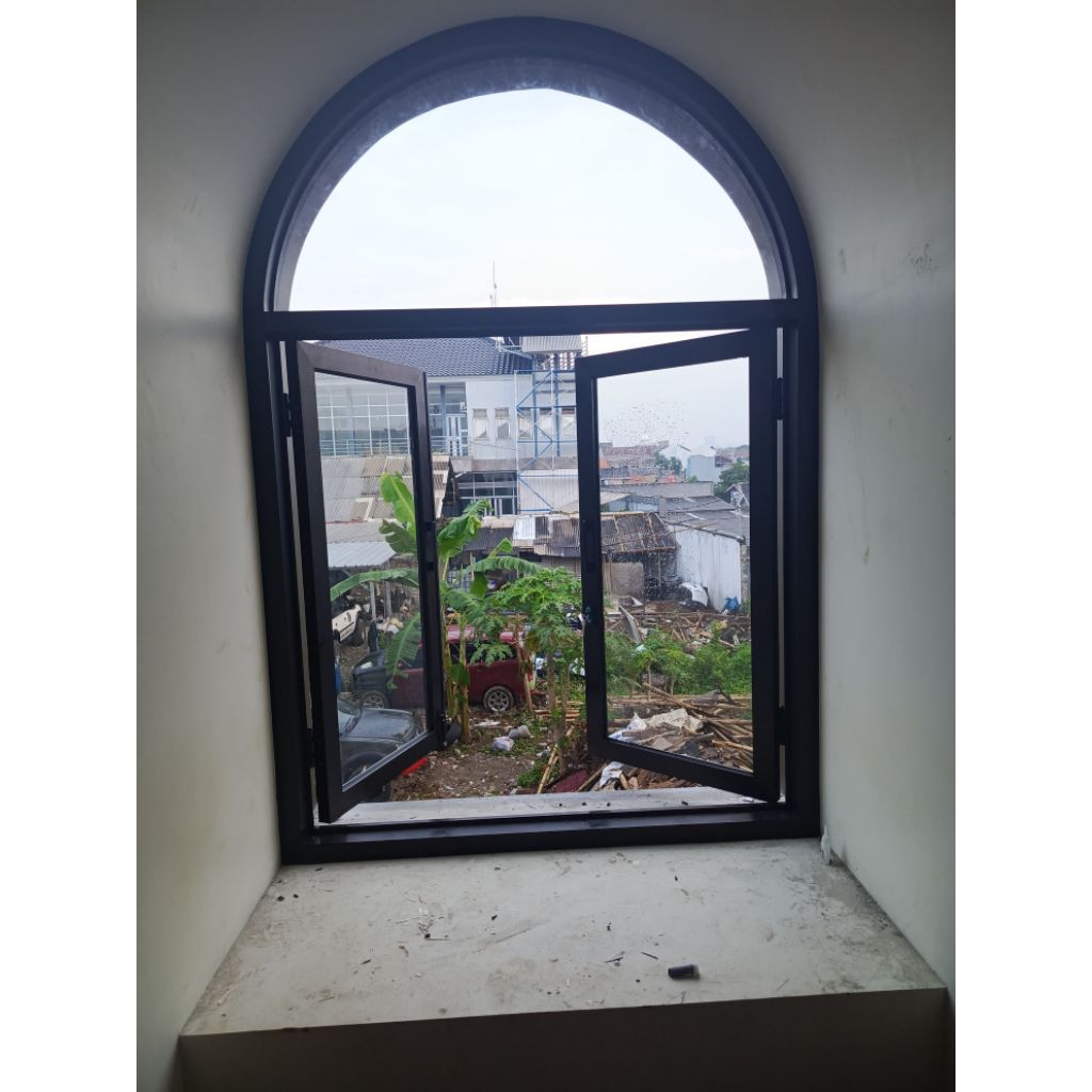 Jendela double, kusen lengkung Aluminium