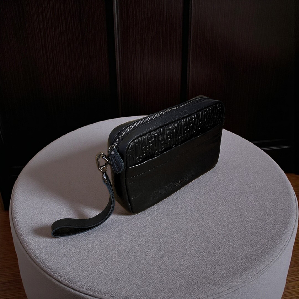 Clutch Pria I Clutch Unisex I KHAF CLUTCH I Clutch Hitam I Clutch Motif Batik I Kulit Sapi Asli Berl