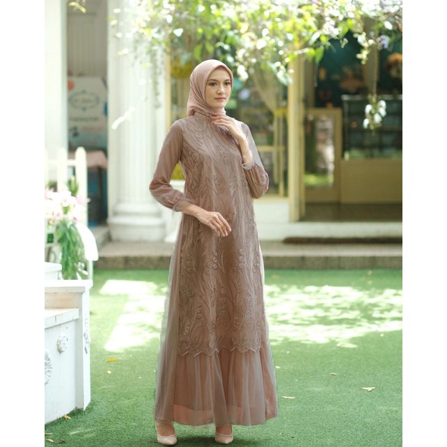 (TERMURAH) ADA JUMBO MALIKA DRESS KOMBINASI TILE BY ASPASIA GAMIS | BROKAT BAGIAN DEPAN, TILLE TUTU 