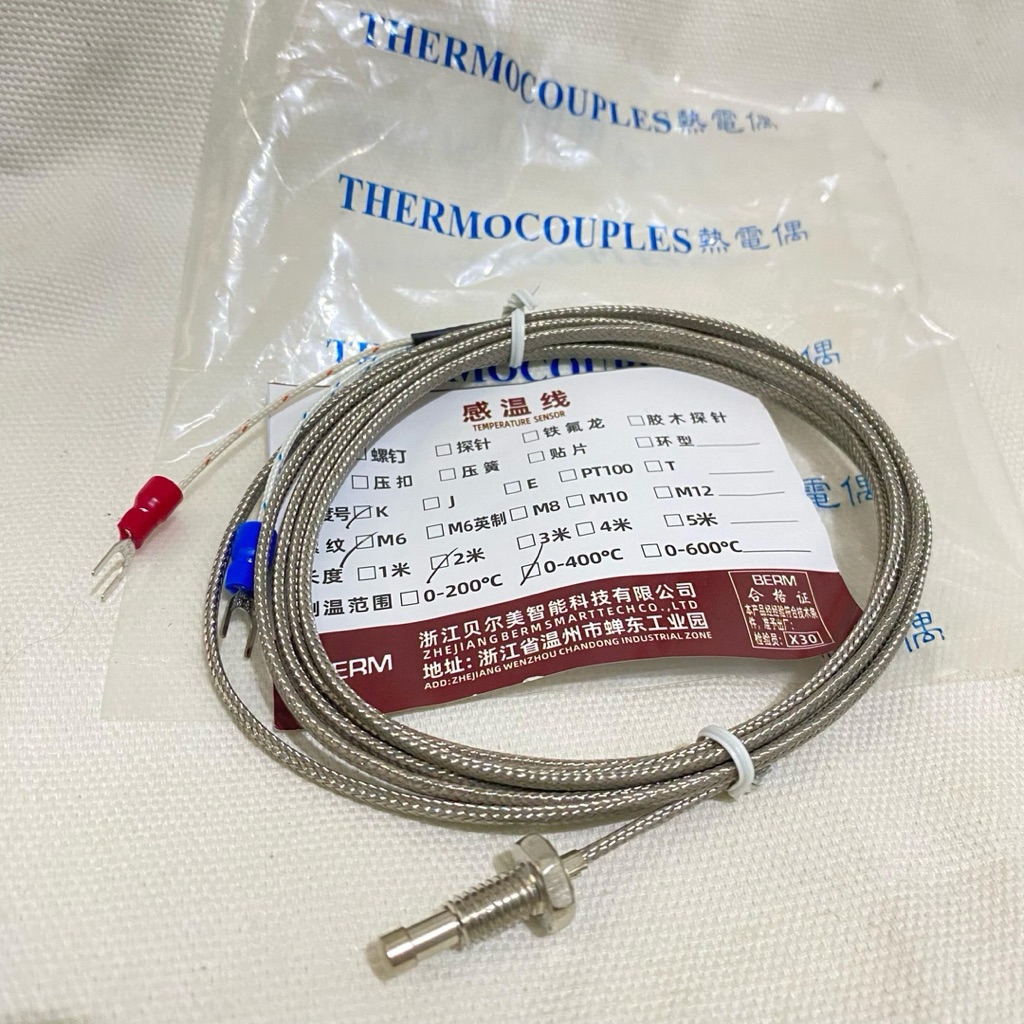 Thermocouple Type K Drat M6 Drat Halus 1mm / Drat Kasar 1.25mm - Drat Kasar 1.25, 2 Meter