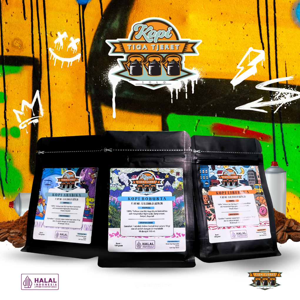 

Tiga Tjeret Kopi - 100% Biji Kopi Lokal Arabika Robusta & Liberika - Produk Asli Lokal