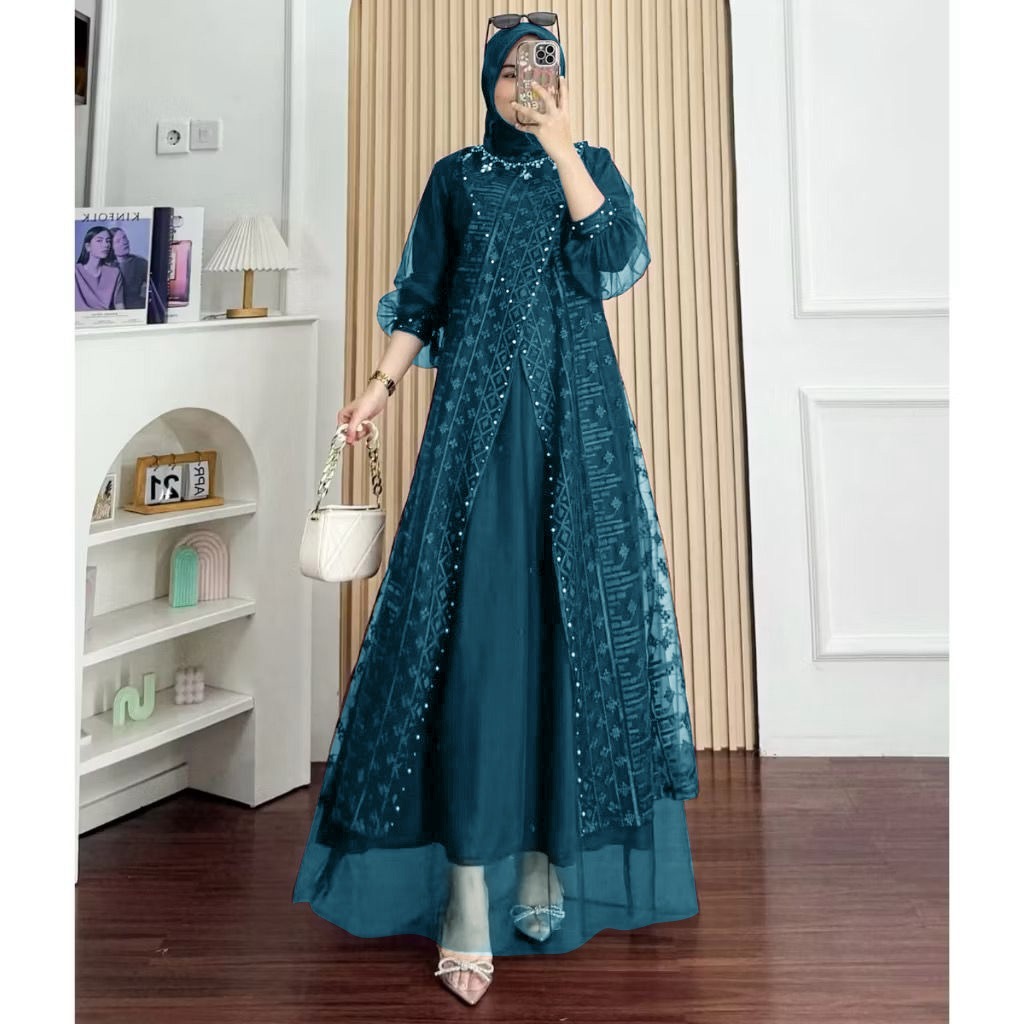 MAXI DELINA (M-XXXL) GAMIS BROKAT GAMIS TERLARIS GAMIS MURAH GAMIS MEWAH GAMIS PESTA KONDANGAN