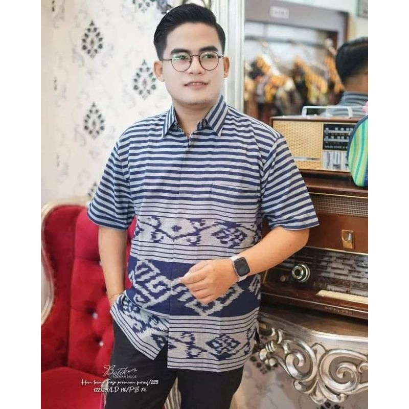 kemeja tenun pria lengan pendek kemeja tenun jepara