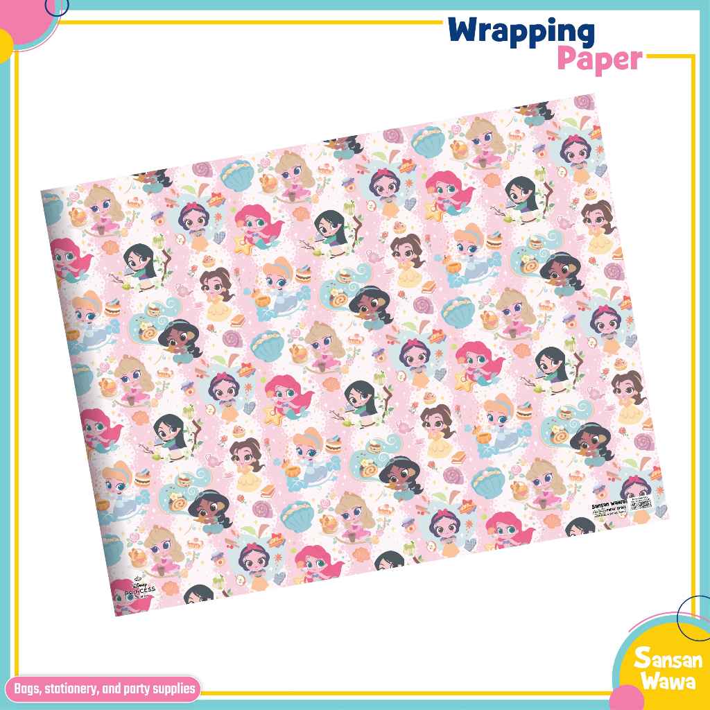 

(Paket 5 lembar) Motif Disney Princess Kertas Kado uk standar Sansan Wawa - Princess Ariel, Cinderella, Snow White, Rapunzel, Frozen wrapping paper gift untuk birthday ulang tahun pesta wedding