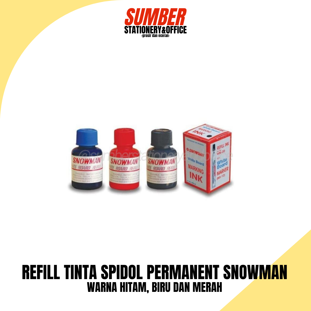 

Refill Ink Tinta Snowman Permanent Spidol - Tinta Isi Ulang Hitam, Biru, Merah (MIG-20) [1 Botol]
