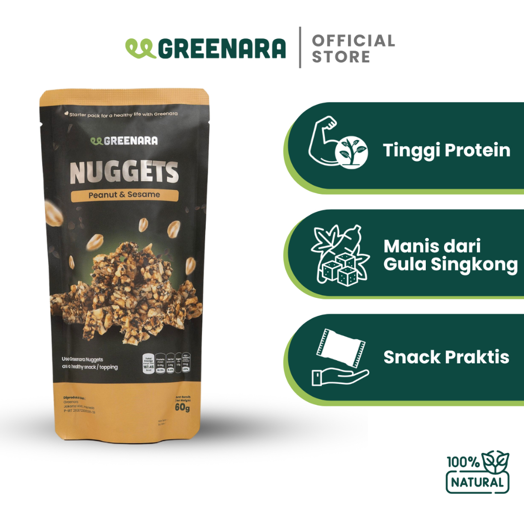 

Greenara Nuggets Peanut & Sesame / Snack Nugget Kacang dan Wijen Panggang