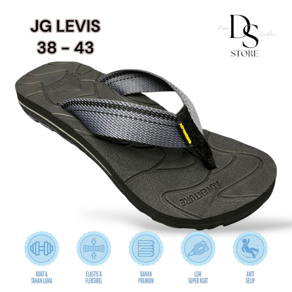 SANDAL JEPIT GUNUNG LEVIS PRIA JAPIT ADVENTURE COWOK OUTDOOR 2 WARNA KARET RINGAN TIDAK LICIN TERMUR
