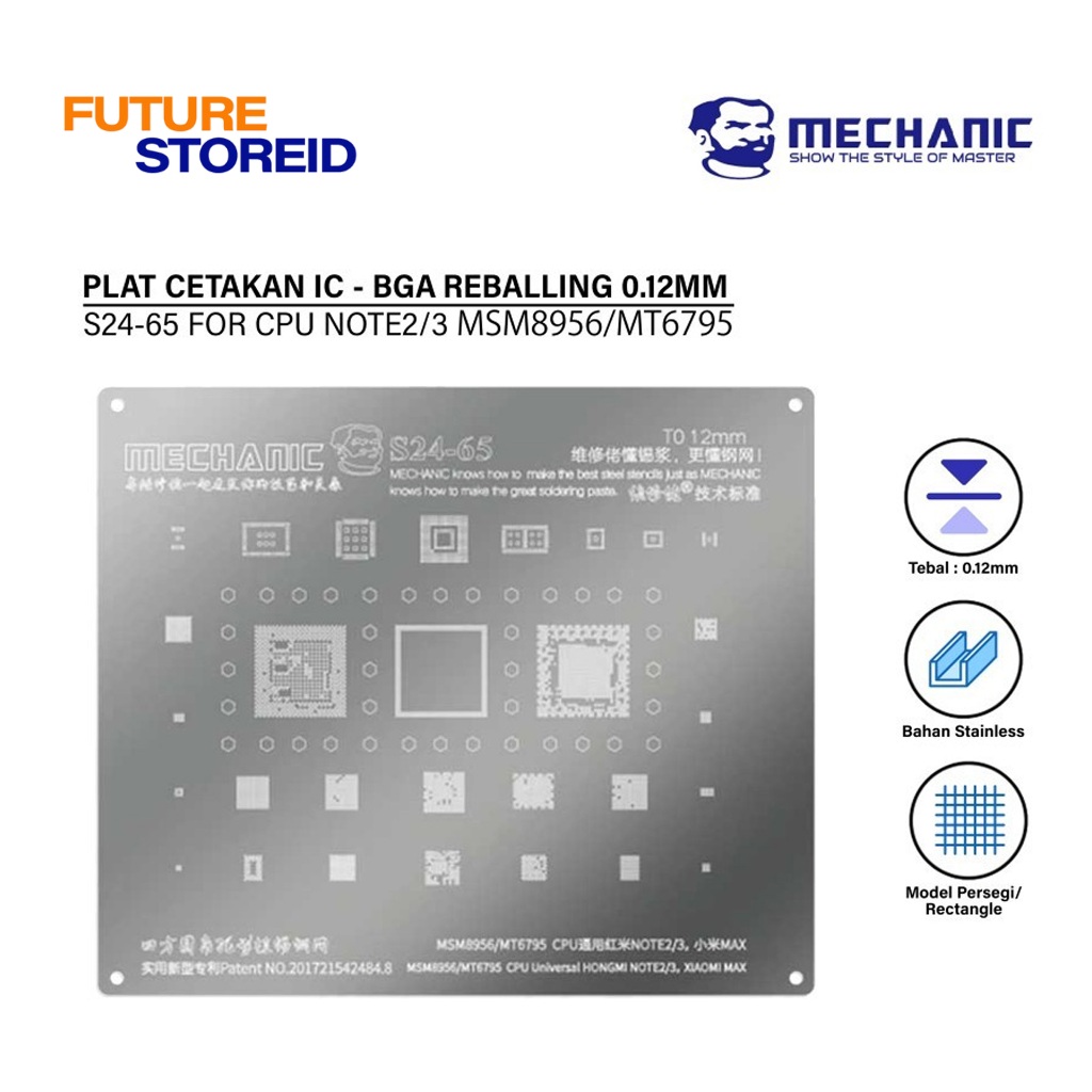 MECHANIC S24-65 CETAKAN IC 0.12MM MSM8956/MT6795 CPU Universal Redmi NOTE2/3/Xiaomi MAX ORIGINAL - S