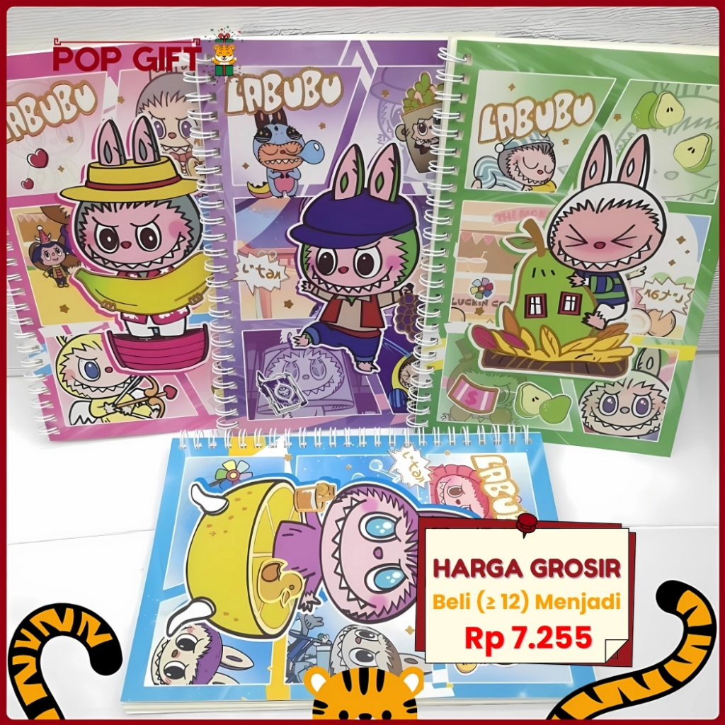 

PG Notebook A5 Buku Tulis RIng Motif Labubu / Buku Diary Note Sekolah Paper Kertas Buku Harian MB30