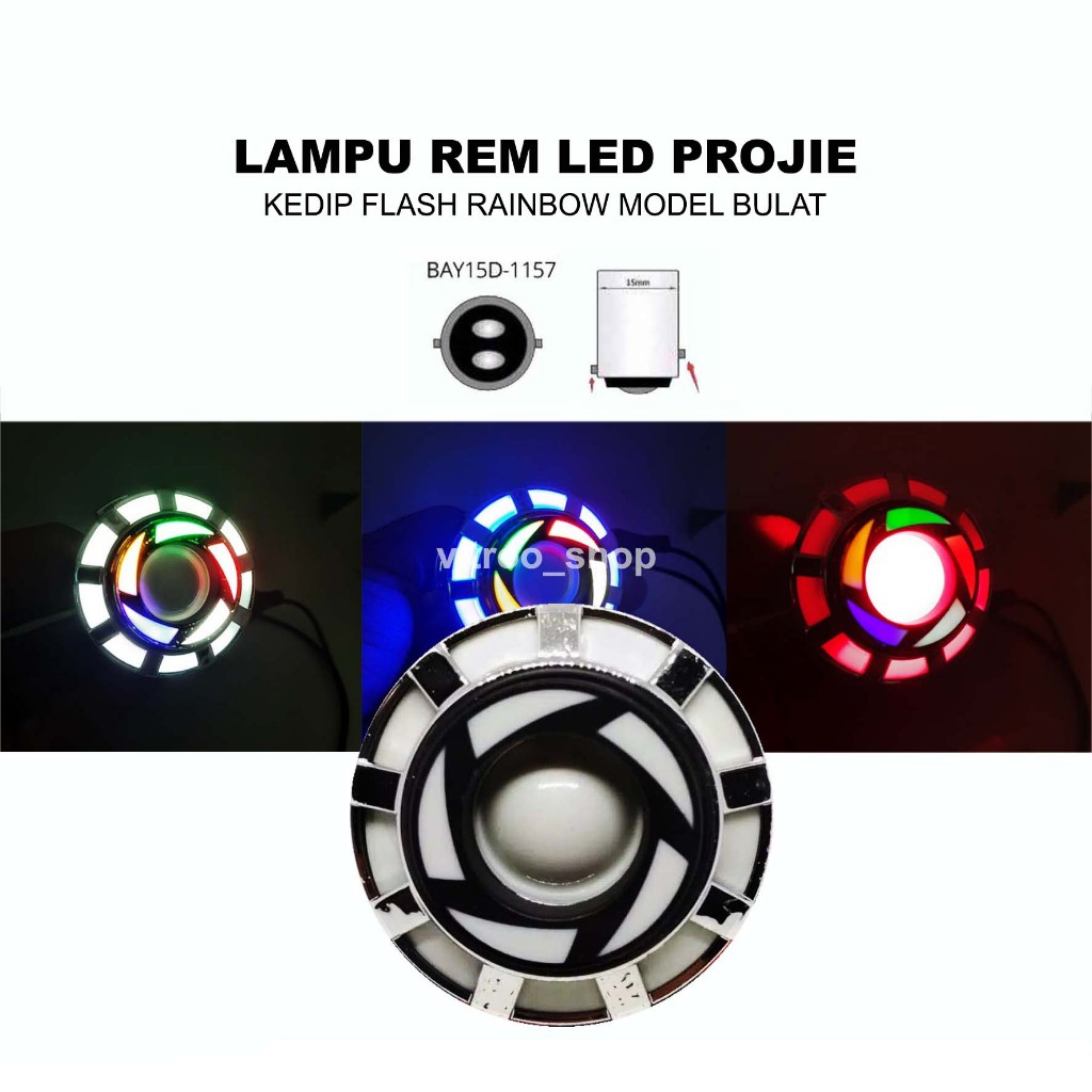 L05R - Lampu Stop Rem Projie LED Stoplamp LED Proji Model Pelangi Rainbow Kedip Untuk Motor Beat Kar