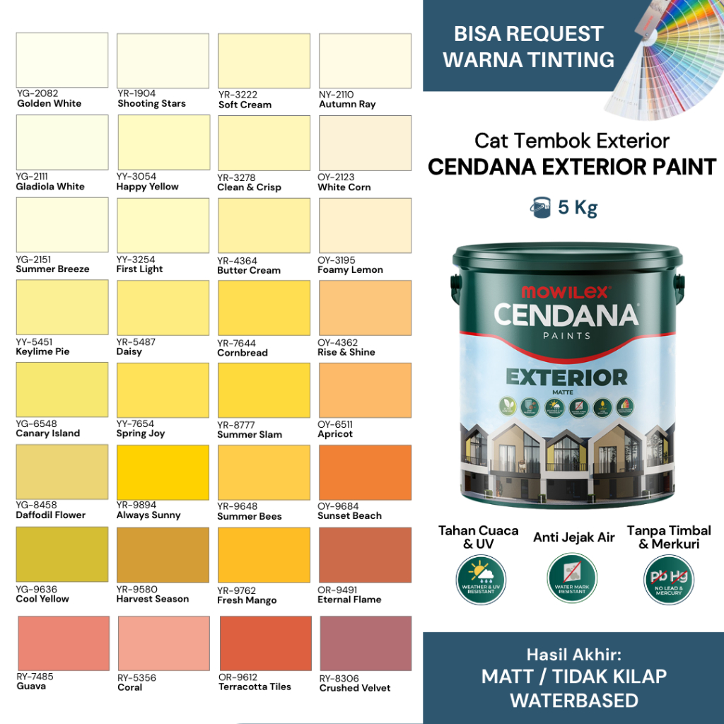 Mowilex Cendana Exterior Paint Cat Tembok - 5 Kg - WARNA TINTING (1/4)