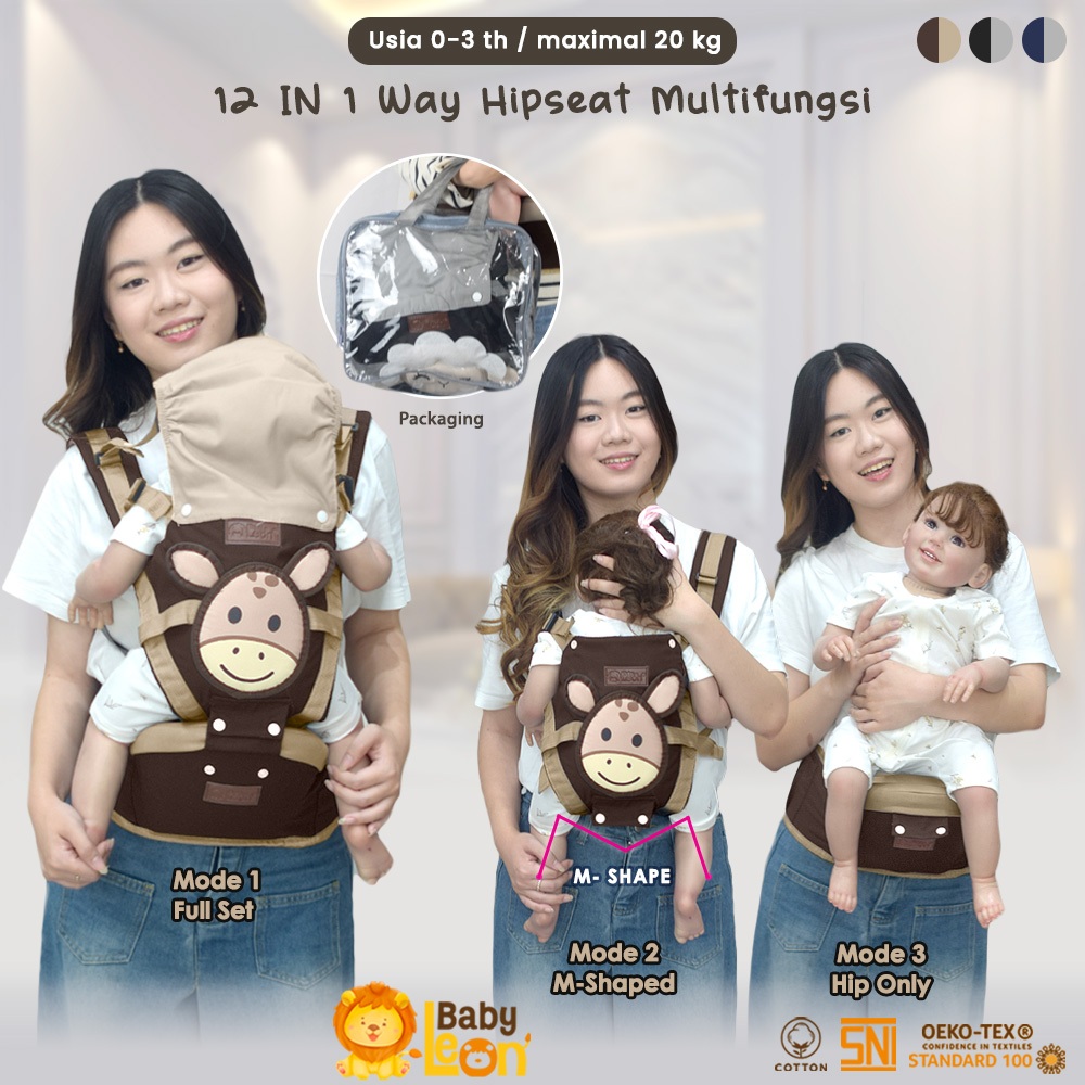 BABYLEON Gendongan Bayi 0-3Th 5in1 Way Gendongan Hipseat Baby Multifungsi Gendongan Anak BY-60-GB Ge