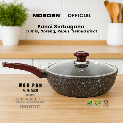 [BEST SELLER] MOEGEN Wok Pan 24, 26, 28 cm Granite Series Anti Lengket