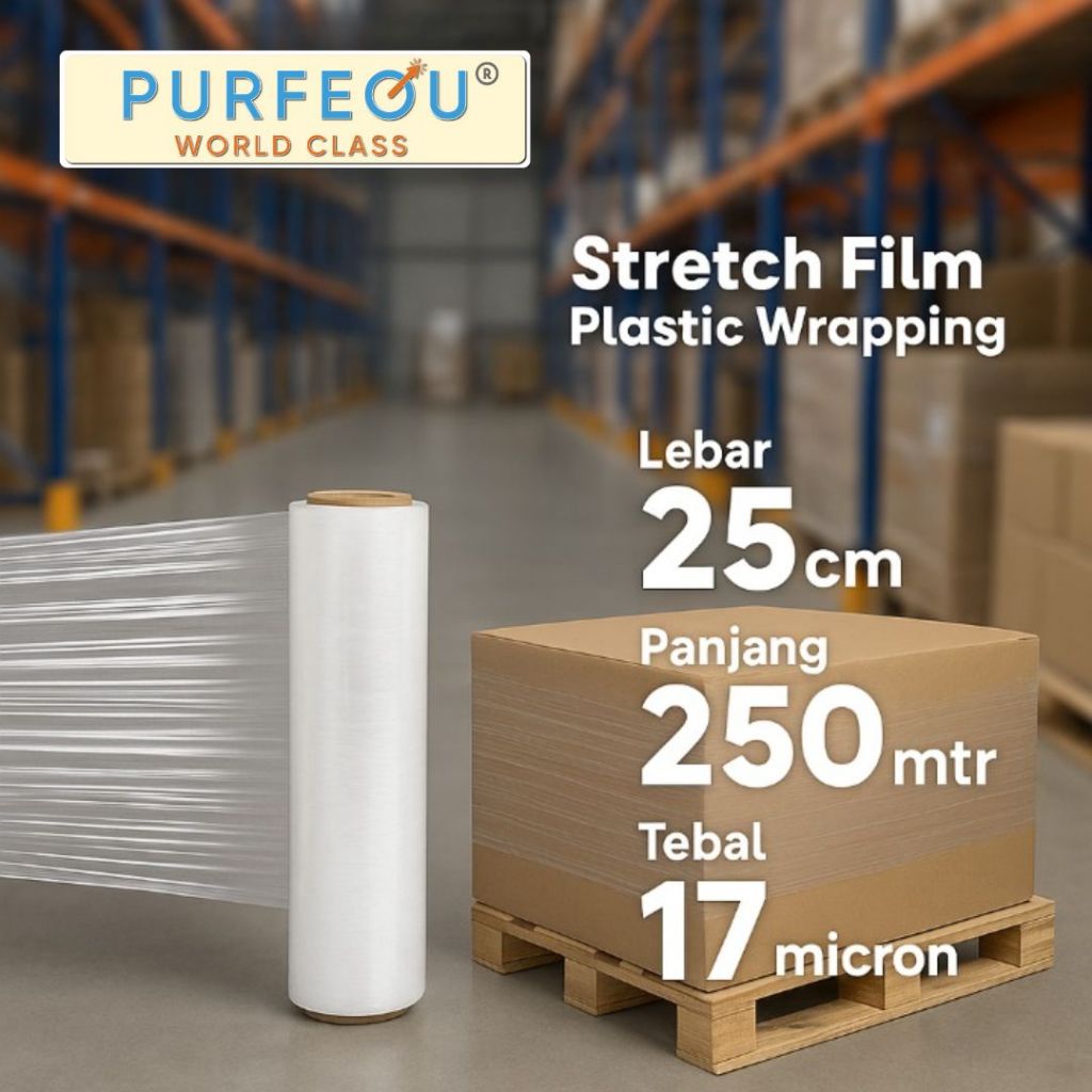 

Stretch Film Bening (50 CM x 100 M), (50 CM x 300 M), (25 CM x 200 M), ( 25 CM x 250 M) Plastik Lilit Wrapping Barang Packing Gulungan