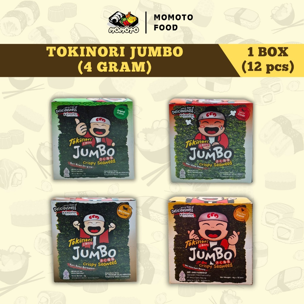 

Tokinori Jumbo Snack Nori Grosir 12 sachet Rumput Laut Camilan kemasan box