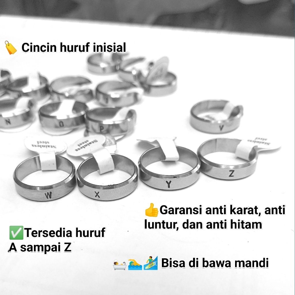 CINCIN TITANIUM part 2 ANTI KARAT PRIA DAN WANITA CINCIN TITANIUM COUPLE CINCIN INISIAL HURUF A-Z