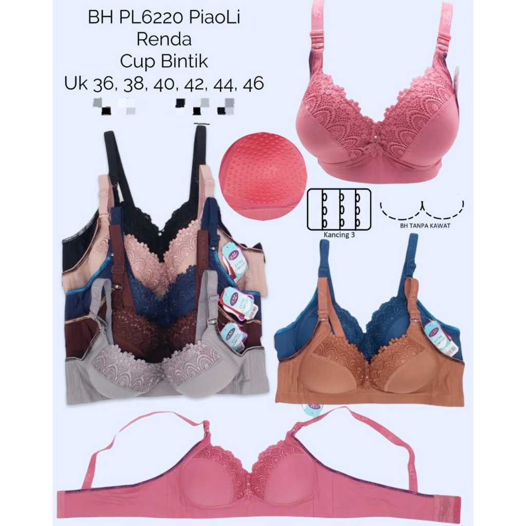 3PCS BRA JUMBO PIAOLI CUP C UK 36-46 RENDA MEWAH ELEGAN PREMIUM EXTRA COMFORT  BH wanita perempuan P