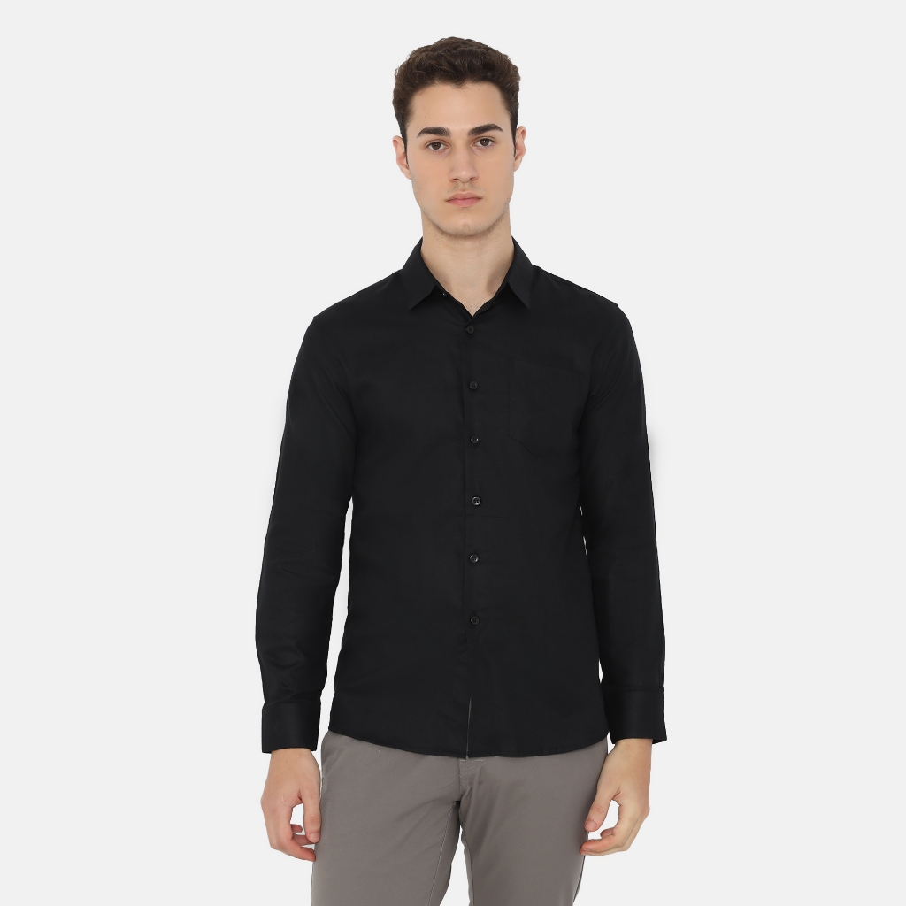 BAROSSO - Dalton Long Sleeve Slim Fit Casual Shirt | Kemeja Polos Lengan Panjang Kasual Pria - Hitam