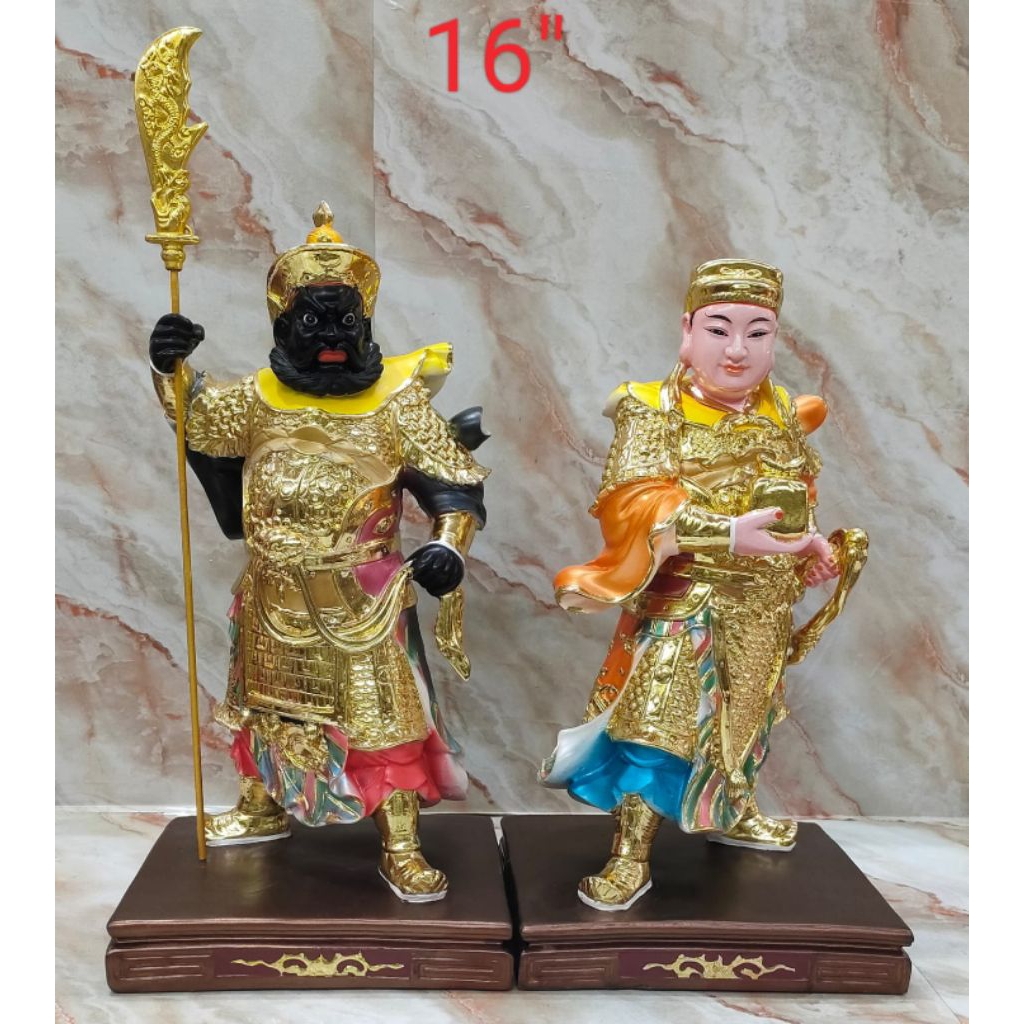 patung pengawal dewa kwan kung / kwan kong / guan yu - fiber - 16inch