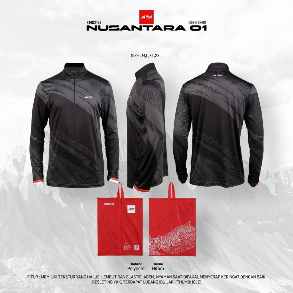 Kaos Pria Lengan Panjang Nusantara 01 Hitam Arei Outdoorgear