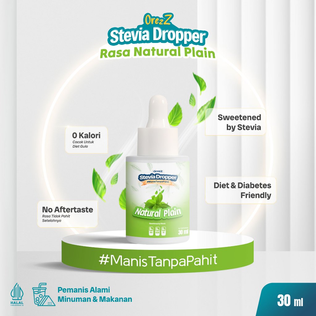 

OREZZ Stevia Dropper Tetes Natural Plain | Sugar Free 30 ml & 10 ml | Diet Keto | Ramah Diabetes | sweetened by Stevia