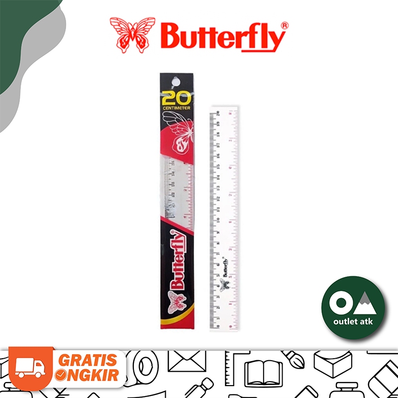 

Penggaris Butterfly 20 cm Garisan Clear Transparent Plastic Ruler