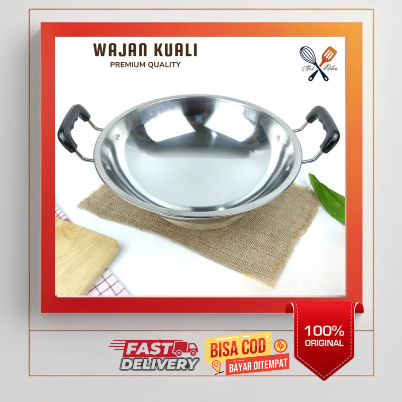 Wajan Kuali Penggorengan Wok Pan Stainless Steel Tebal Anti Lengket Cookware Kitchenware