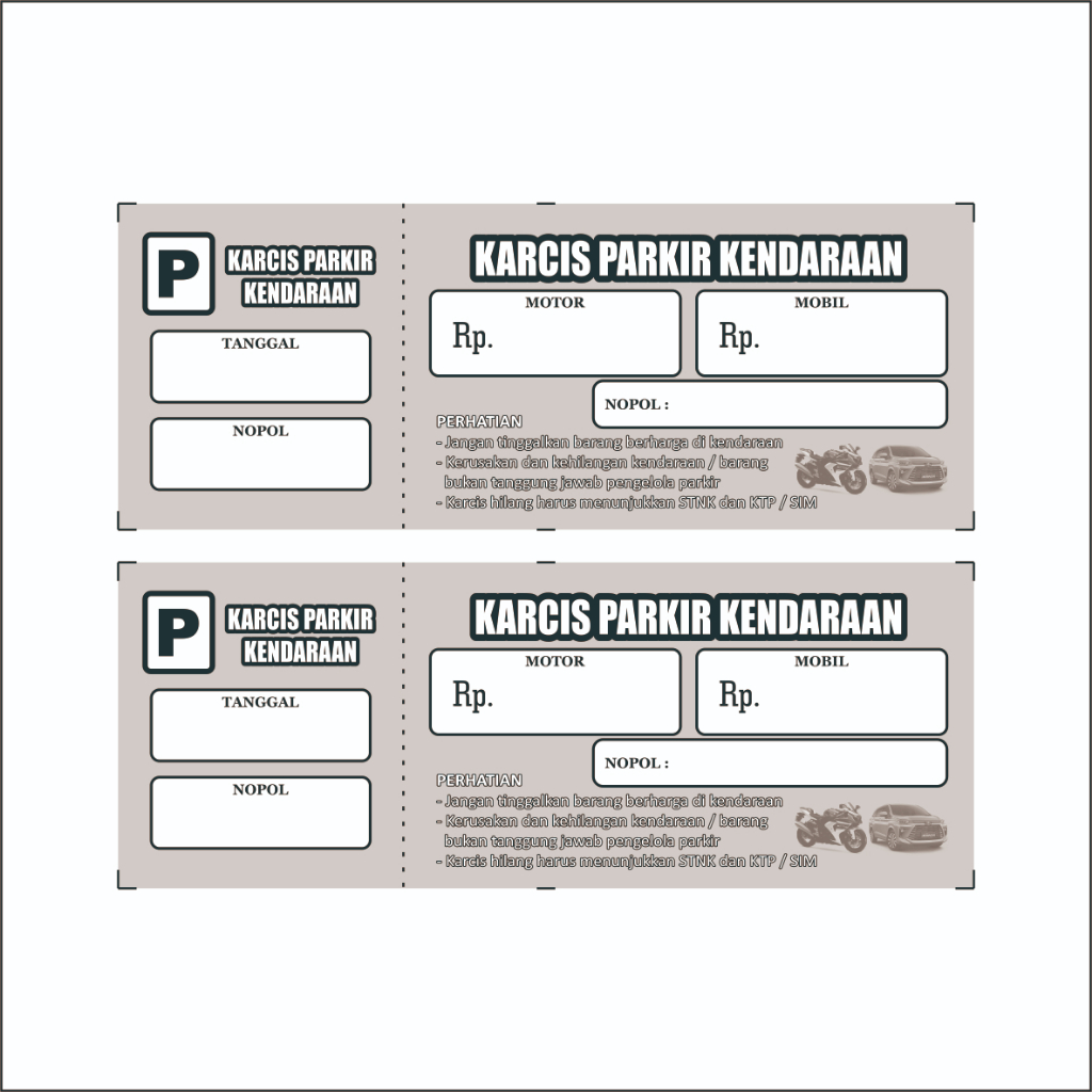 

KARCIS PARKIR MOTOR DAN MOBIL ISI 100 LEMBAR MURAH