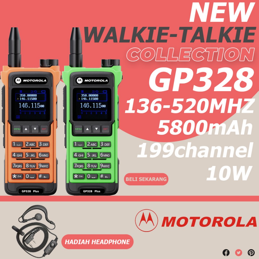 Motorola GP328Plus HT Walkie Talkie Mini Jarak jauh 15KM Walky Talky Dual band Ganda PTT Saluran 199