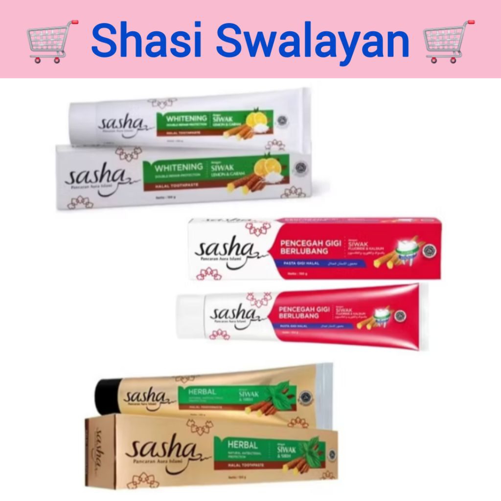 SASHA Pasta Gigi 65 gram - Whitening/ Gigi Berlubang/ Herbal Siwak & Sirih