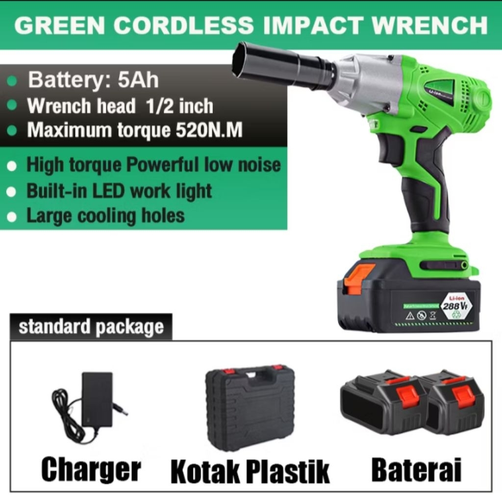 Reaim Kunci Impact Tanpa Kabel 288V, Set Bor Impact Pembuka Baut Ban mobil.buka servis CVT motor