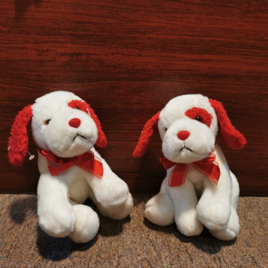 Boneka Bulu Anjing Merah Putih Lucu - satuan ( 260155)