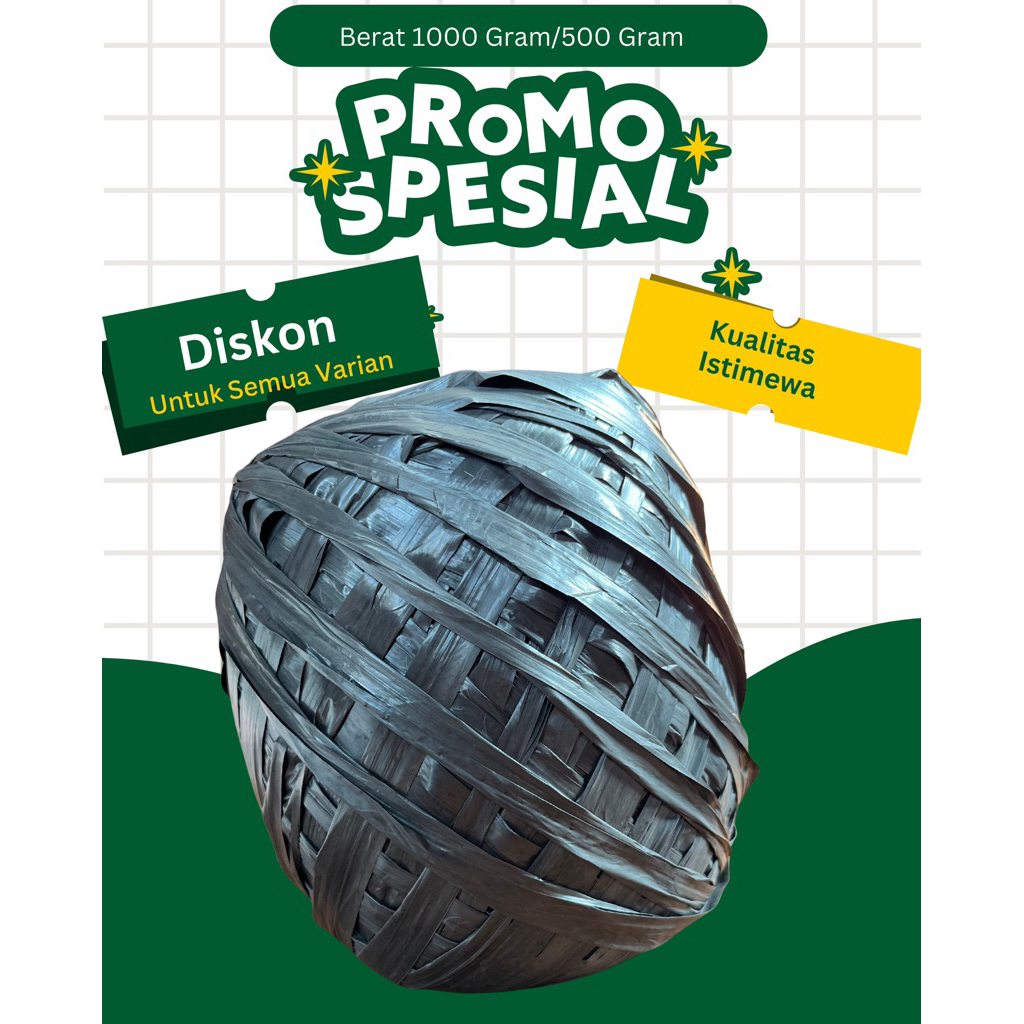 

Tali Rafia Murah Kemasan Gulung/Rol Ekonomis Kuat Tahan Lama/Rafia Hitam/Tali Plastik 1KG-1/2KG Cap Kapinis