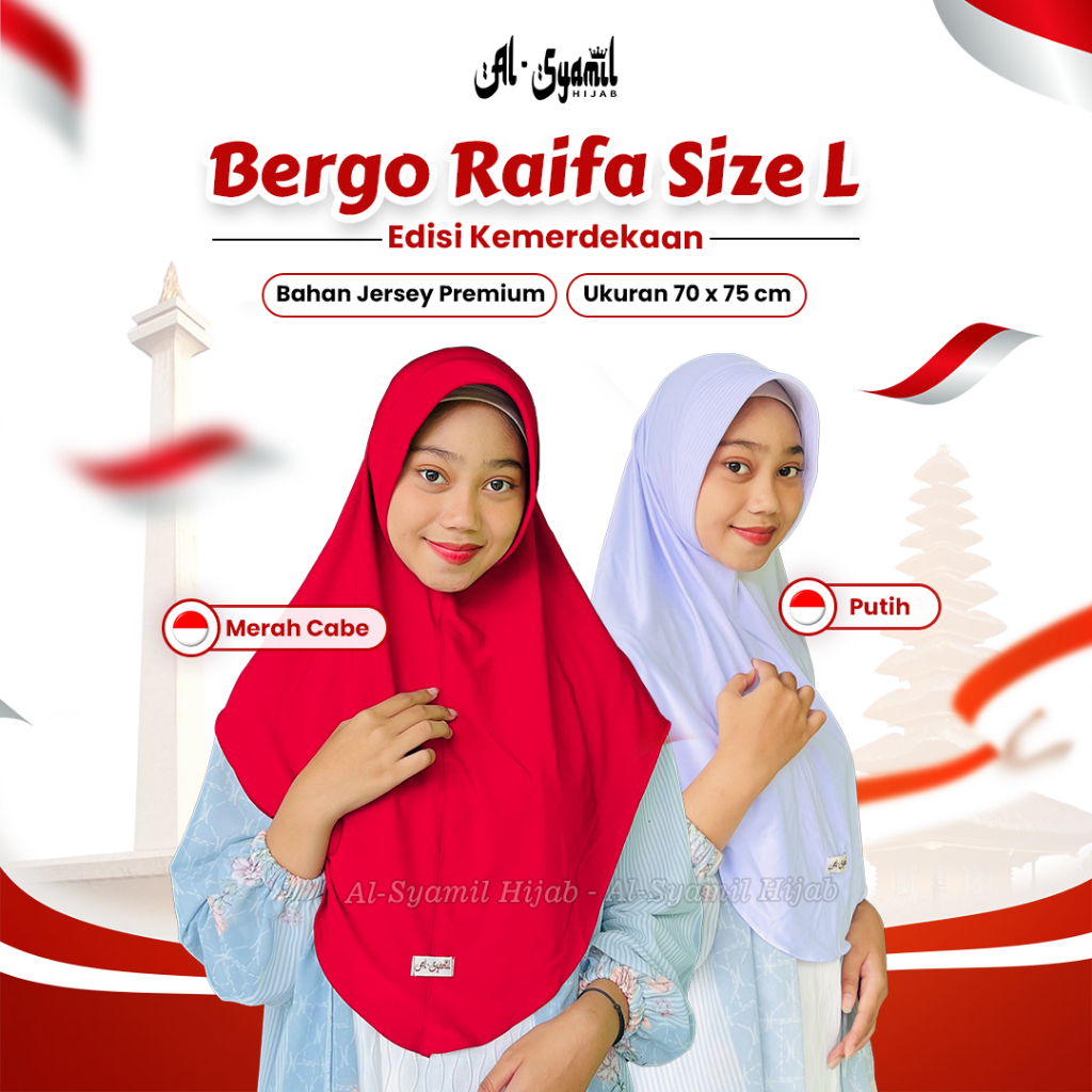 Alsyamil Hijab Bergo Raifa Size L Hijab Instan Jersey Premium – Edisi Kemerdekaan Merah Putih
