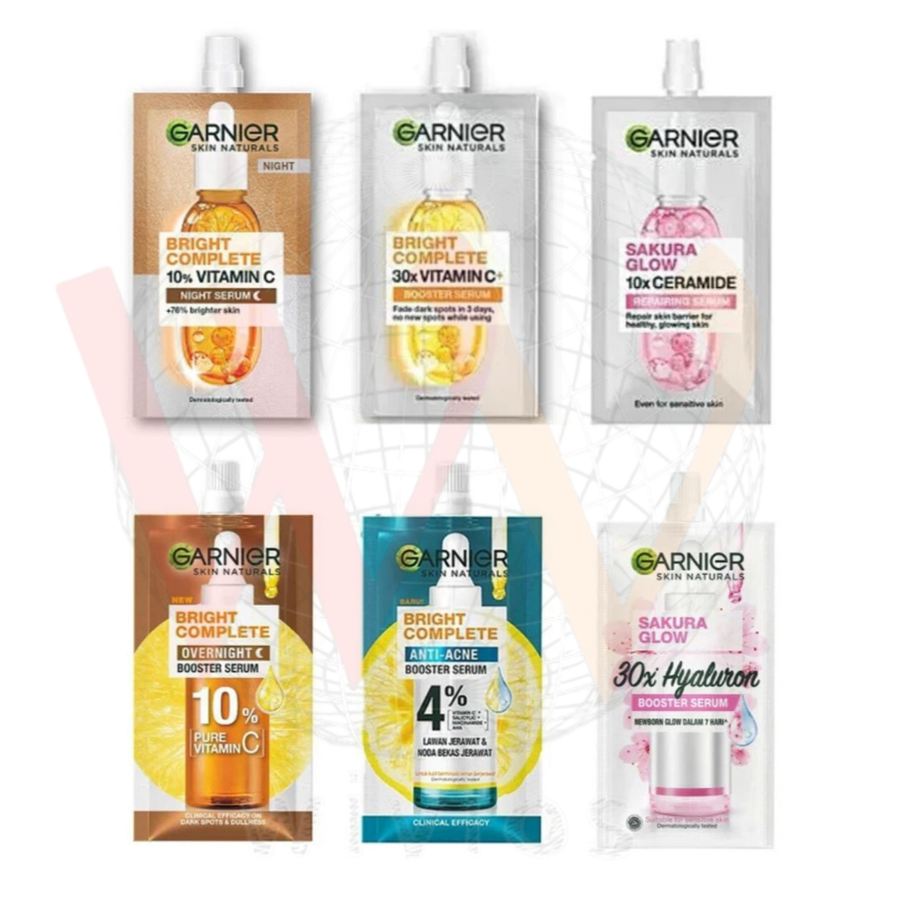 Garnier Sachet Serum Travel Size - Varian Sakura Glow (Pink) / Bright Complete (Kuning) / Overnight 