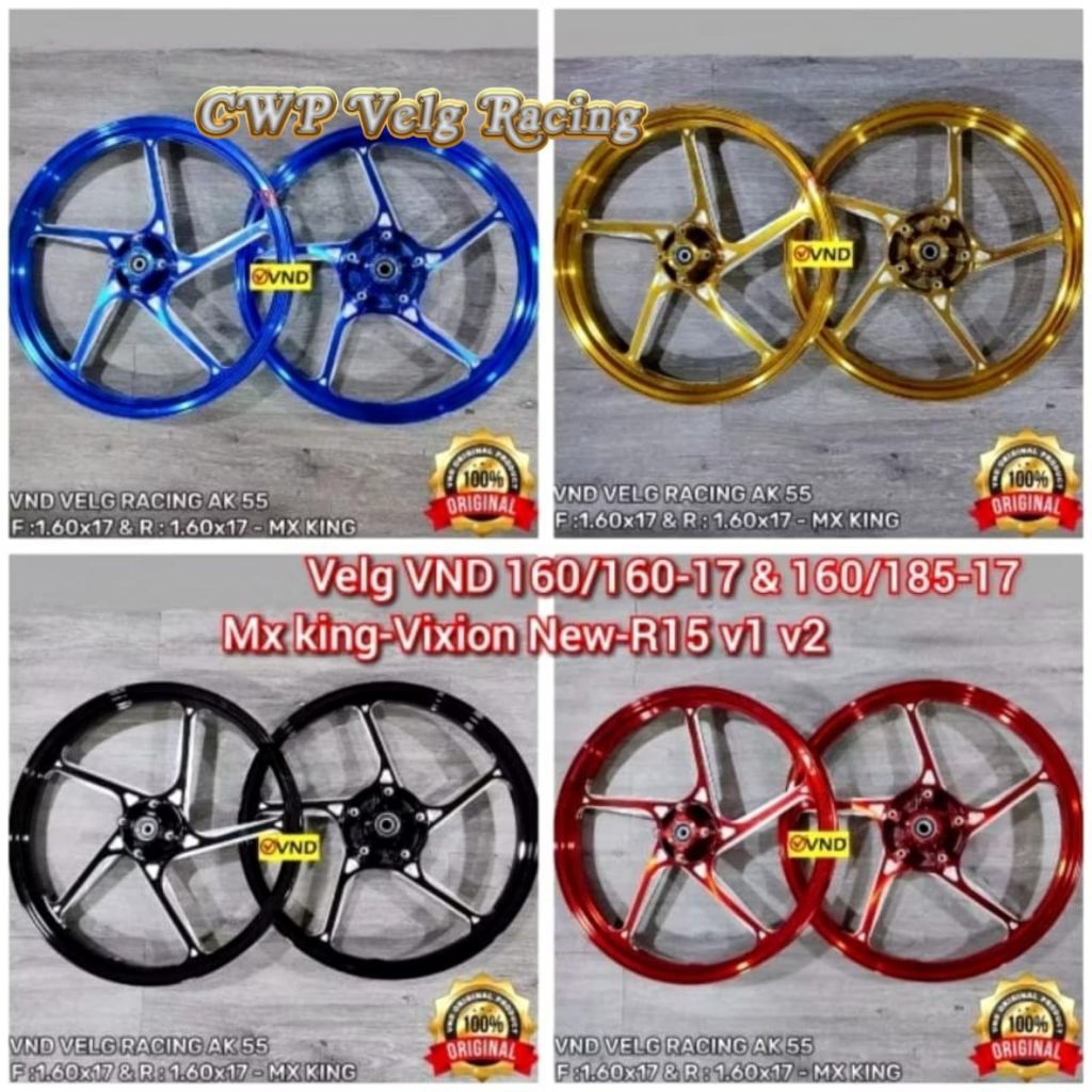 Velg VND Ak 55 Mx King Vixion New R15 Old v1 v2 VND AK55 ring 17 ukuran 160/185-17 & 160/160-17