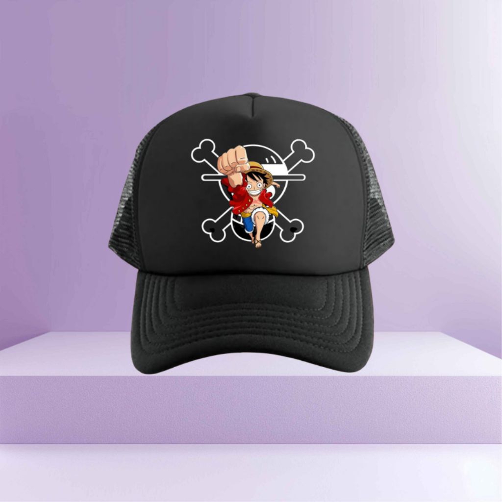 Topi Jaring One Peace/Topi Trucker One Peace/ Topi Jaring Trucker One peace Warna Hitam