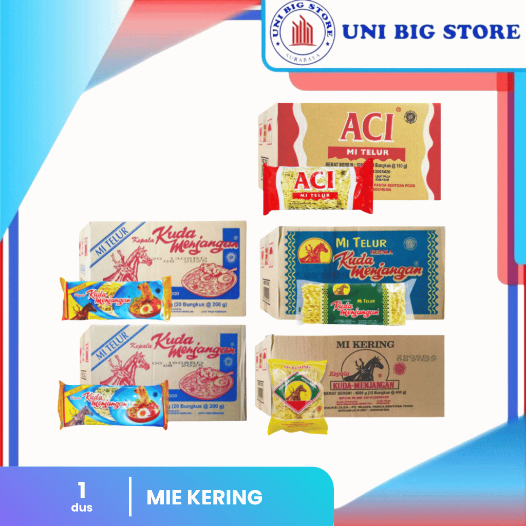 

Mie Telor Keriting Aci Kuda Menjangan Kecil - Lebar 200 gr x 20 pcs gulung DUS Mi Telur Biru Gelung