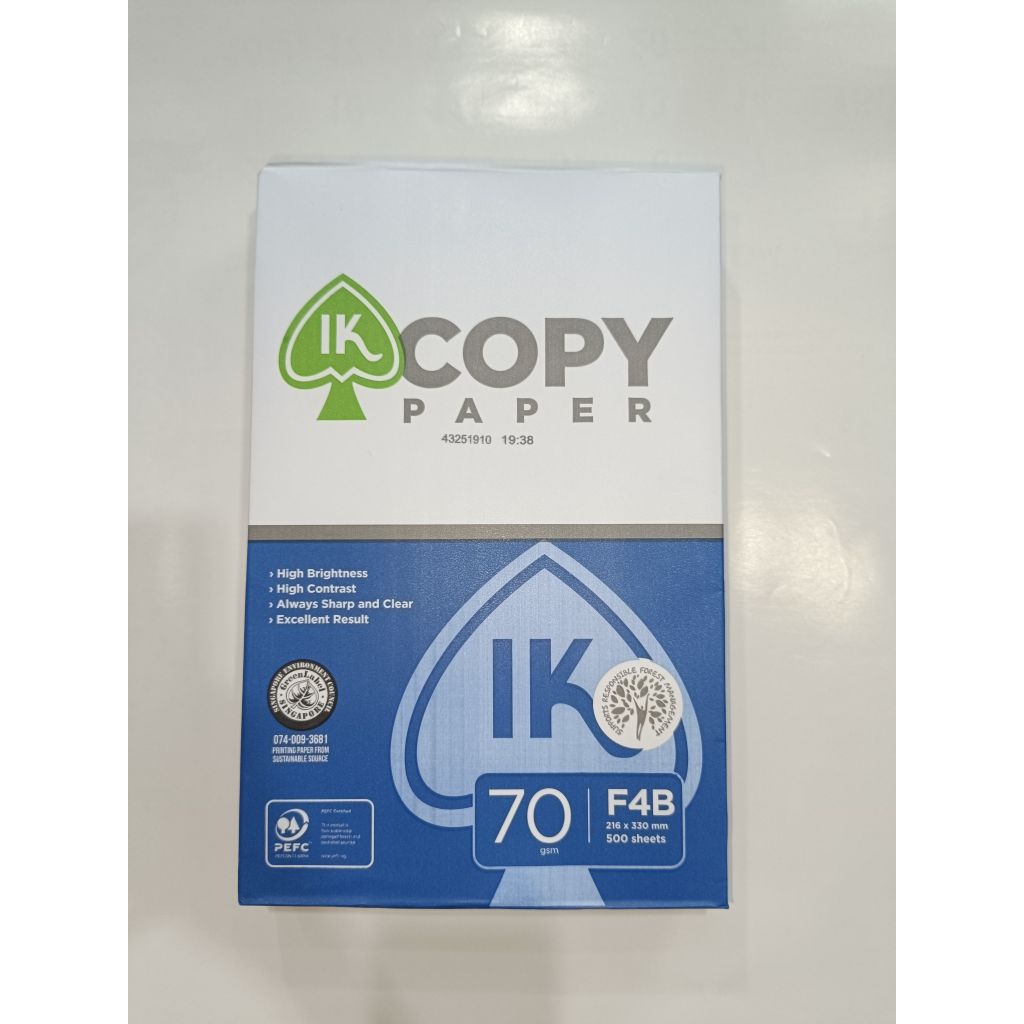 Kertas IK Copy Paper F4 F4B HVS 70gsm 500 sheets 216x330mm 1 rim