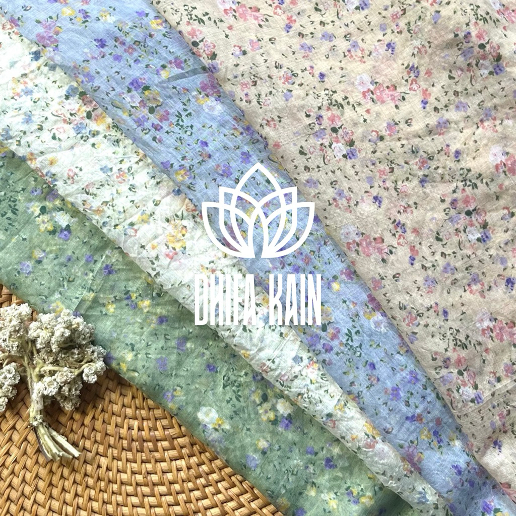 Kain katun silk motif bunga tipis / bahan silk sutra premium