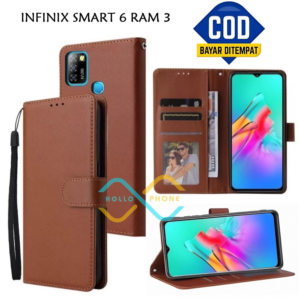 Flip Case Infinix Smart 6 Ram 3 Dompet Wallet Leather Case Premium Casing Hp Infinix Smart 6 Ram 3