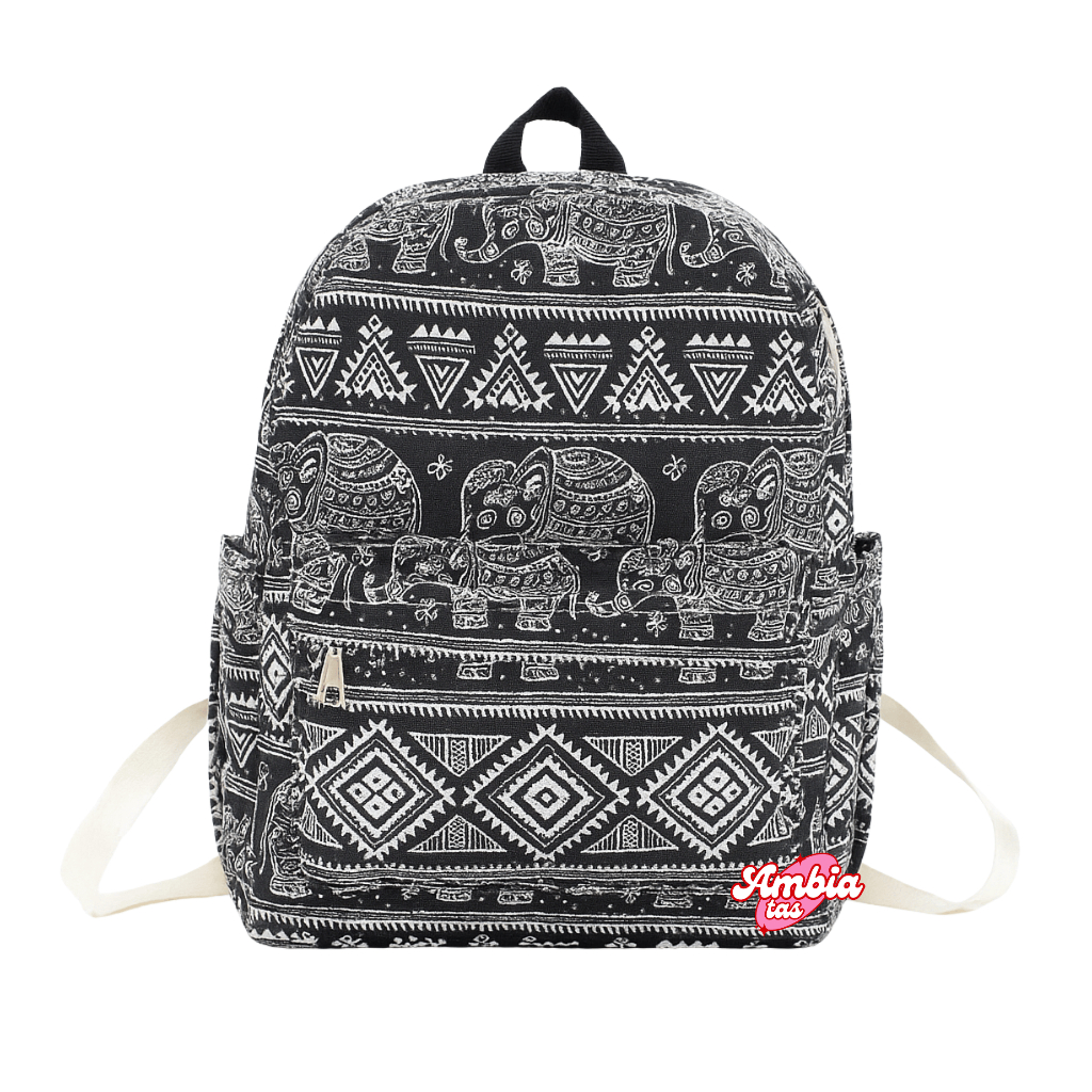 AMBIA Tas Ransel Wanita Mini Backpack Tas Sekolah Cewek Kecil Bahan Kanvas Motif